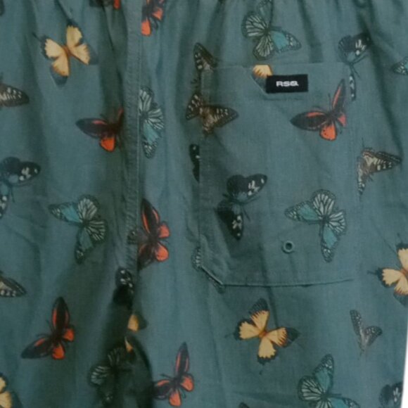 RSQ Swim Shorts Men's Green Butterfly Print Drawstring Pockets Size Medium - Picture 7 of 7